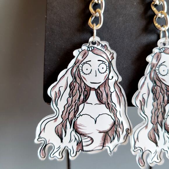 Corpse Bride Earrings Gothic Butterfly Chain Dangle Bride Halloween NWT 3.5" - Picture 11 of 12